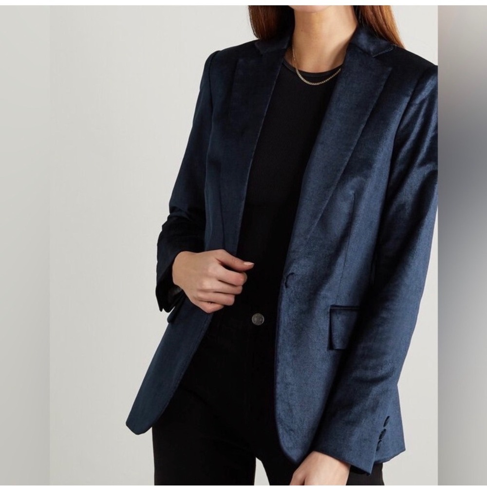FRAME Navy Blue Velvet Tailored Blazer Single Button Size 10 NEW